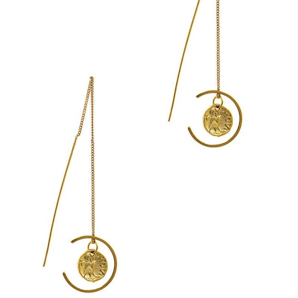 Crescent Moon Threader Earrings Gold Tone  BNWT - Picture 3 of 3